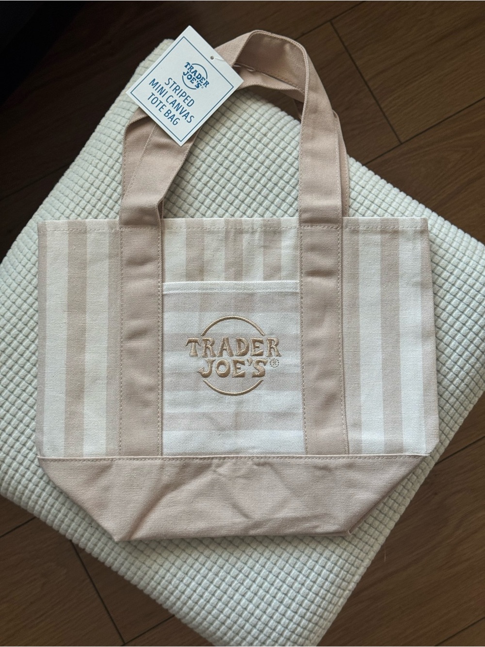 Limited Edition Trader Joe’s Striped Mini Canvas Tote Bag in Beige